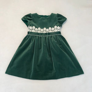 Florence Eiseman Green Velvet/Lace Trim Dress 4T
